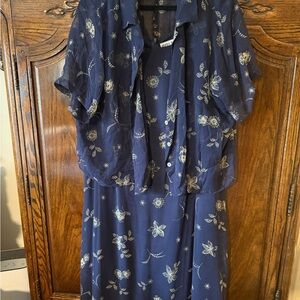 Robbie Bee Navy Dress with Floral Design